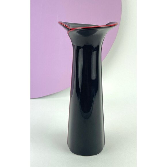 Vintage 80s minimalist vase, Toyo Algar Art Deco Revival, black red ceramic - Picture 4 of 10